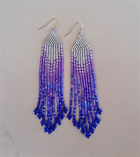 Purple Rain Earrings Handmade Beaded Fringe Earrings Earring