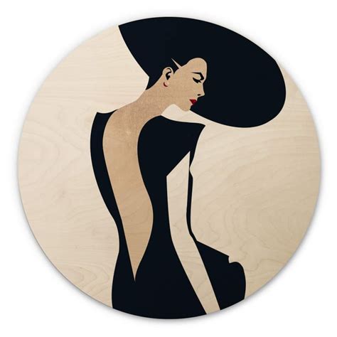 Tableau Sur Bois Kubistika La Dame En Robe Noire Rond Wall Art Fr