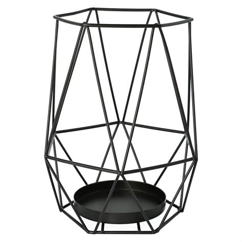 Świecznik glamour czarny metalowy loft druciany geometryczny lampion