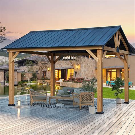 Mellcom X Ft Cedar Wood Framed Gazebo Outdoor Hardtop Gazebo With