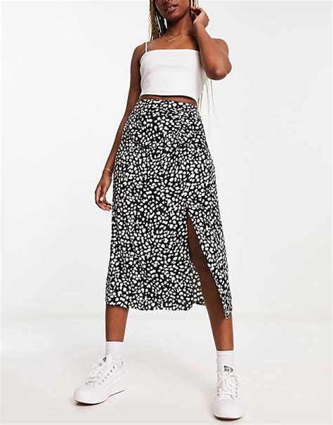 Miss Selfridge Ruched Side Midi Skirt In Non Print Asos