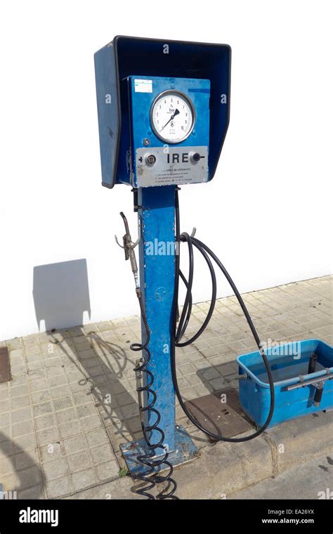 Gas station air pump, Petrol station, at border of Spain and Portugal. Southern Spain Stock ...