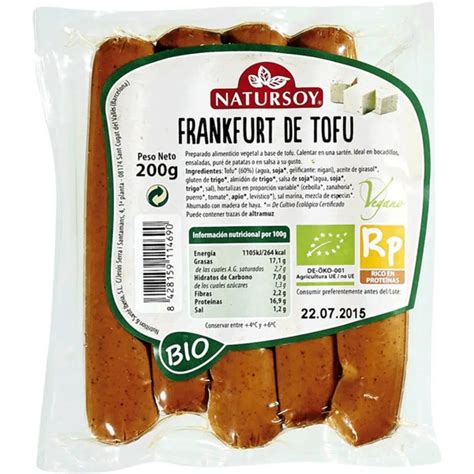 Tofu Frankfurt Biológico embalagem 200 g NATURSOY Nutripédia