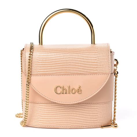 Chloe Calfskin Lizard Embossed Small Aby Lock Delicate Pink