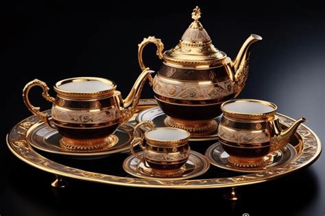 Premium AI Image | a gold tea set with gold trim and gold trim.