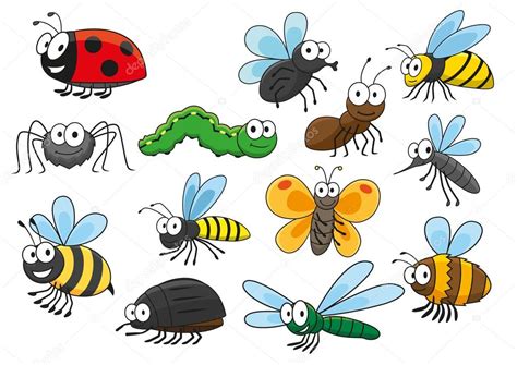 Colorful Cartoon Smiling Insects Characters Stock Vector Image By