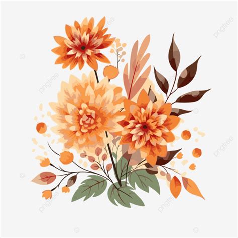 Fall Flower Clipart Autumn Leaves And Dahlia Flowers Vector