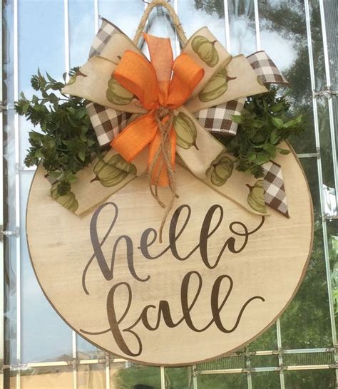 Front Door Decor Hello Fall Wooden Wreath Door Hanger Home Etsy Wooden Wreaths Door