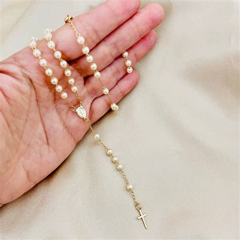 Pearl Rosary Necklace Gold Rosary Necklaces Gold Filled Catholic Gold