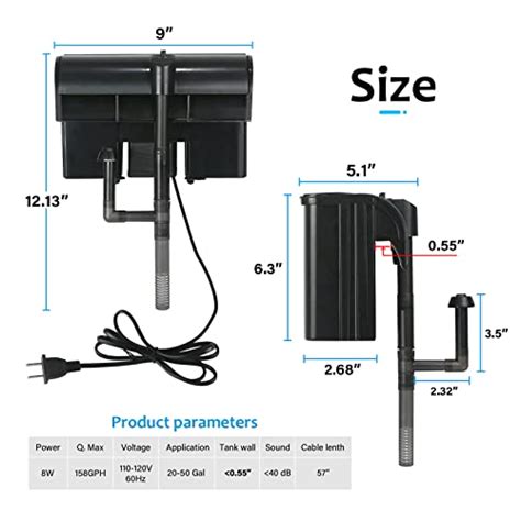 Snapklik.com : Aquarium Power Filter w/Surface Skimmer For 20-55 Gal Saltwater & Freshwater Fish ...