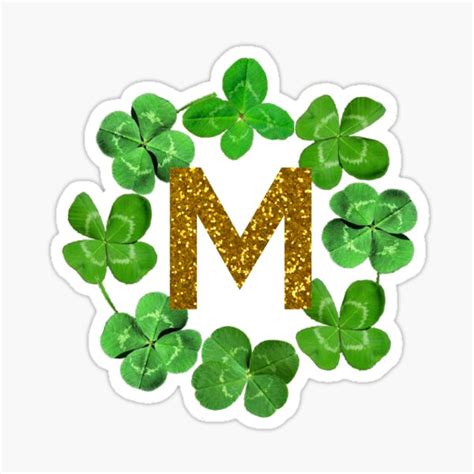 Letter M Lucky Clover St Patricks Day Shamrock Glitter Four Leaf