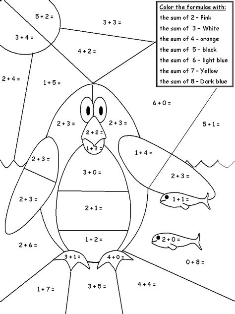 Kindergarten Addition Color By Number