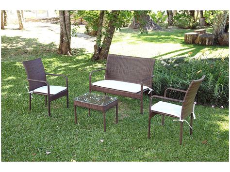 Conjunto de Mesa para Jardim Área Externa Alumínio 3 Poltronas