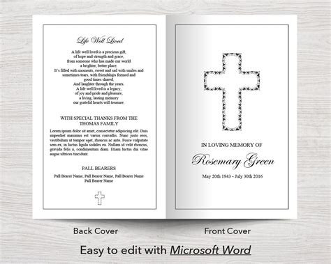 4 Page Cross Funeral Program Template Funeral Templates