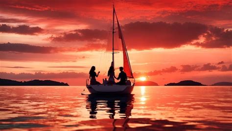 Premium AI Image | Sailing Ship Silhouette In Red Sunset On The Sea