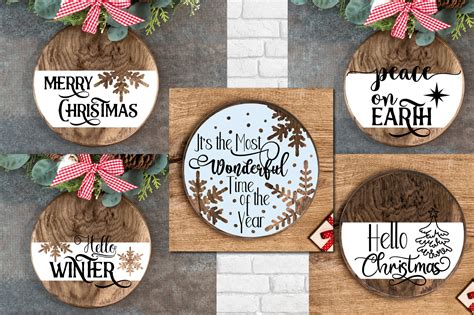 Christmas Round Signs Svg Bundle 20 Svg Holiday Door Hanger Etsy