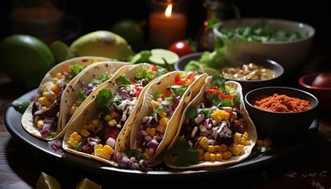 Premium Photo Freshness On A Plate Taco Meat Guacamole Tomato