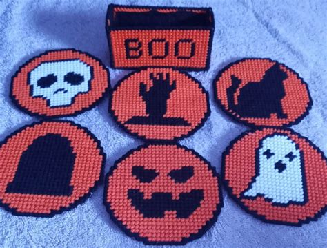 Halloween Plastic Canvas Coaster Set Pattern Etsy