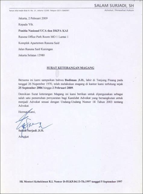 Contoh Surat Permohonan Magang Di Kantor Advokat Surat Permohonan