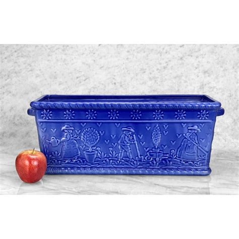 Vintage Farmhouse Country Cobalt Blue Porcelain Amish Motif Window Box