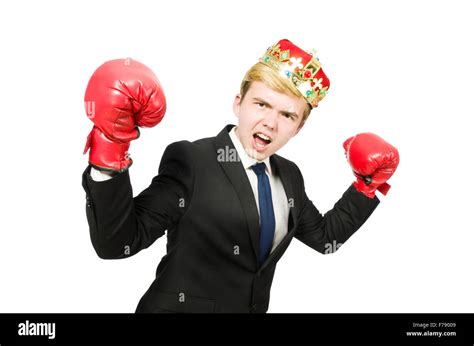 Gracioso Empresario Con Corona Y Guantes De Boxeo Fotograf A De Stock