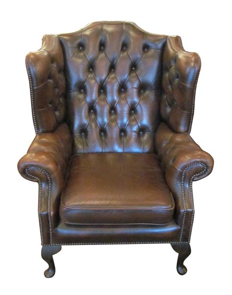 Vintage English Leather Wingback Chesterfield Chair With Thumbtacks