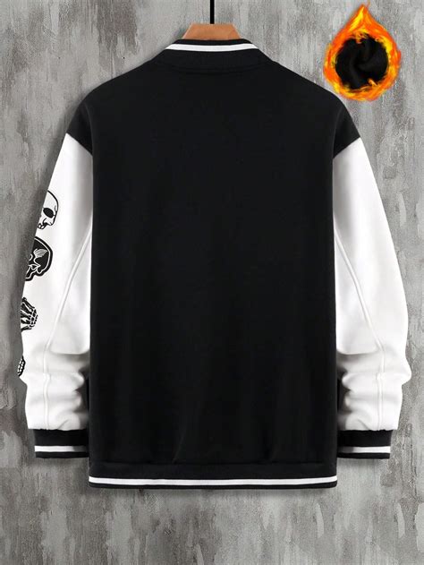 Manfinity Homme Loose Fit Men S Two Tone Varsity Jacket With Letter