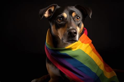 Cachorro Embrulhado Em Uma Bandeira Colorida Lgbt Animais Do Orgulho