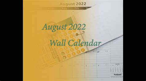 August Wall Calendar 2022 Youtube