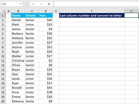 Find Last Column Number And Convert To Letter In Excel