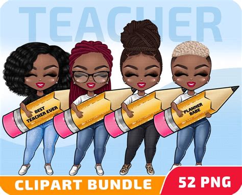 African American Teacher Clipart Bundle School Clipart, Teacher Life PNG, Teacher Pencil PNG ...