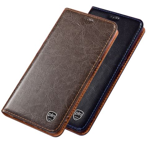 Funda magnética de cuero genuino con tapa y tarjetero para Samsung