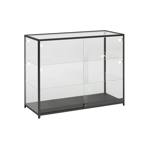 Extra Vision Tempered Glass Display Case W Black Aluminum Frame