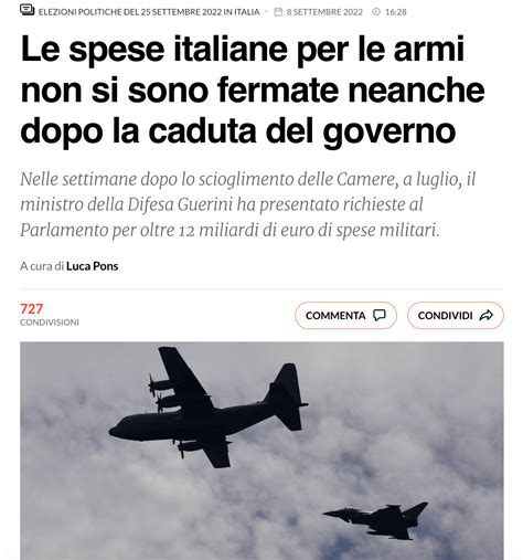 Le Spese Italiane Per Le Armi Non Si Sono Fermate Neanche Dopo La