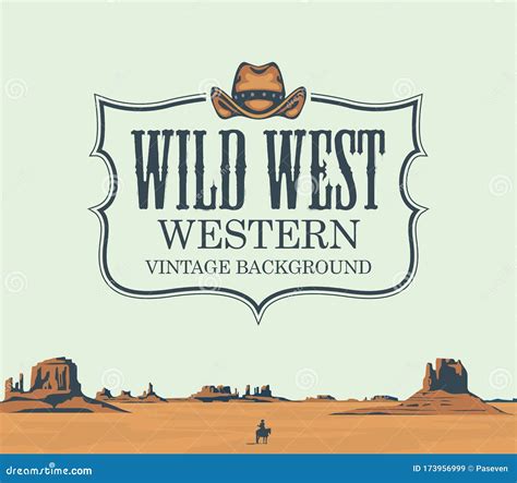 Vector Banner With Western Prairies And Cowboy Stock Vector