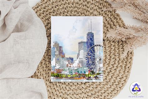 Printable Chicago Skyline Watercolor Painting Urban Sketch - Etsy