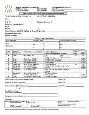 Fillable Online Waste Water Chain Of Custody Blank Doc Fax Email Print