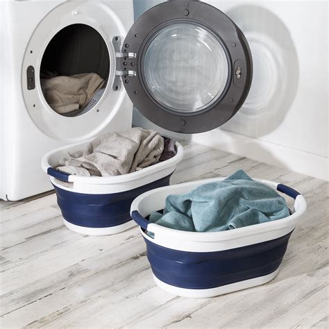 Honey Can Do Rubber Set Of 2 Collapsible Laundry Hampers Navy White