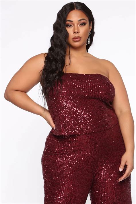 Just Back In Town Sequin Jumpsuit Burgundy Burgundy Jumpsuit