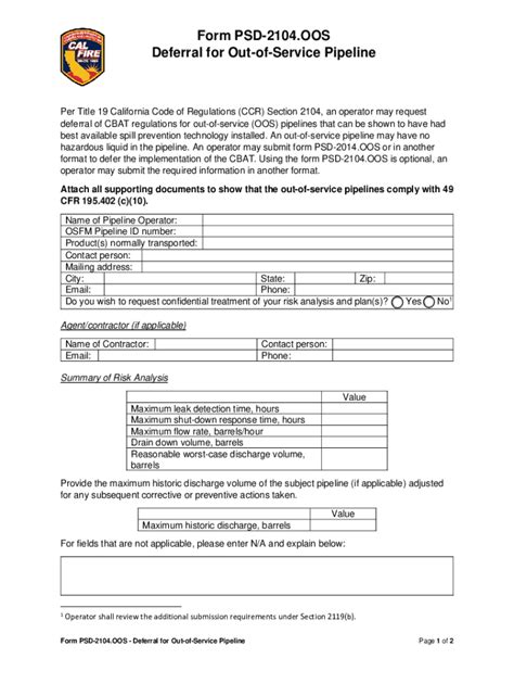 Fillable Online Osfm Fire Ca Form Psd Oos Deferral For Out Of