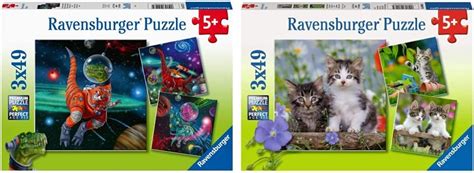 Ravensburger 5127 Dinosaurs In Space 8046 Cuddly Kittens 3 X 49 Piece