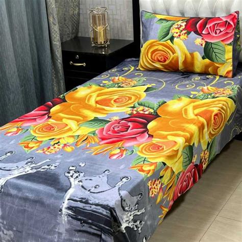 Bequest Cotton Single Bed Sheet Set With Colorful Pillow Stitched