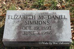 Jane Elizabeth Lizzie Mcdaniel Simmons M Morial Find A