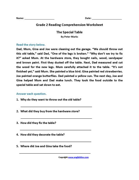 Reading Worksheets Second Grade Reading Worksheets