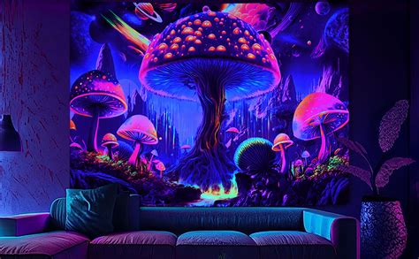 Amazon Uspring Mushroom Tapestry Blacklight Forest Tapestry Hippie