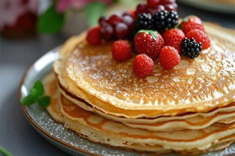 Premium Ai Image A Stack Of Blini Russian Pancakes Served With An