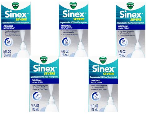 Vicks Sinex Severe Original Nasal Spray Congestion Relief 050 Fl Oz 5 Pack