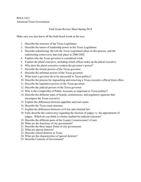 Final Exam Review Sheet