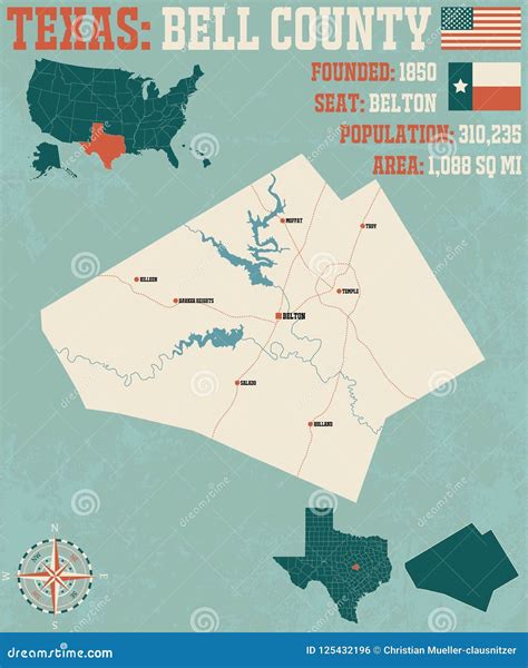 Map of Bell County in Texas Stock Vector - Illustration of federal ...