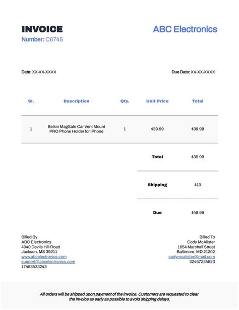 Consumer Electronics Invoice Template Visme In 2024 Invoice Template